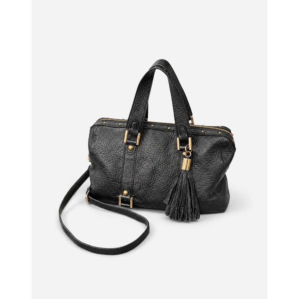 Vintage Y2K Juicy Couture Black Leather Satchel Bag Gold Hardware Crossbody